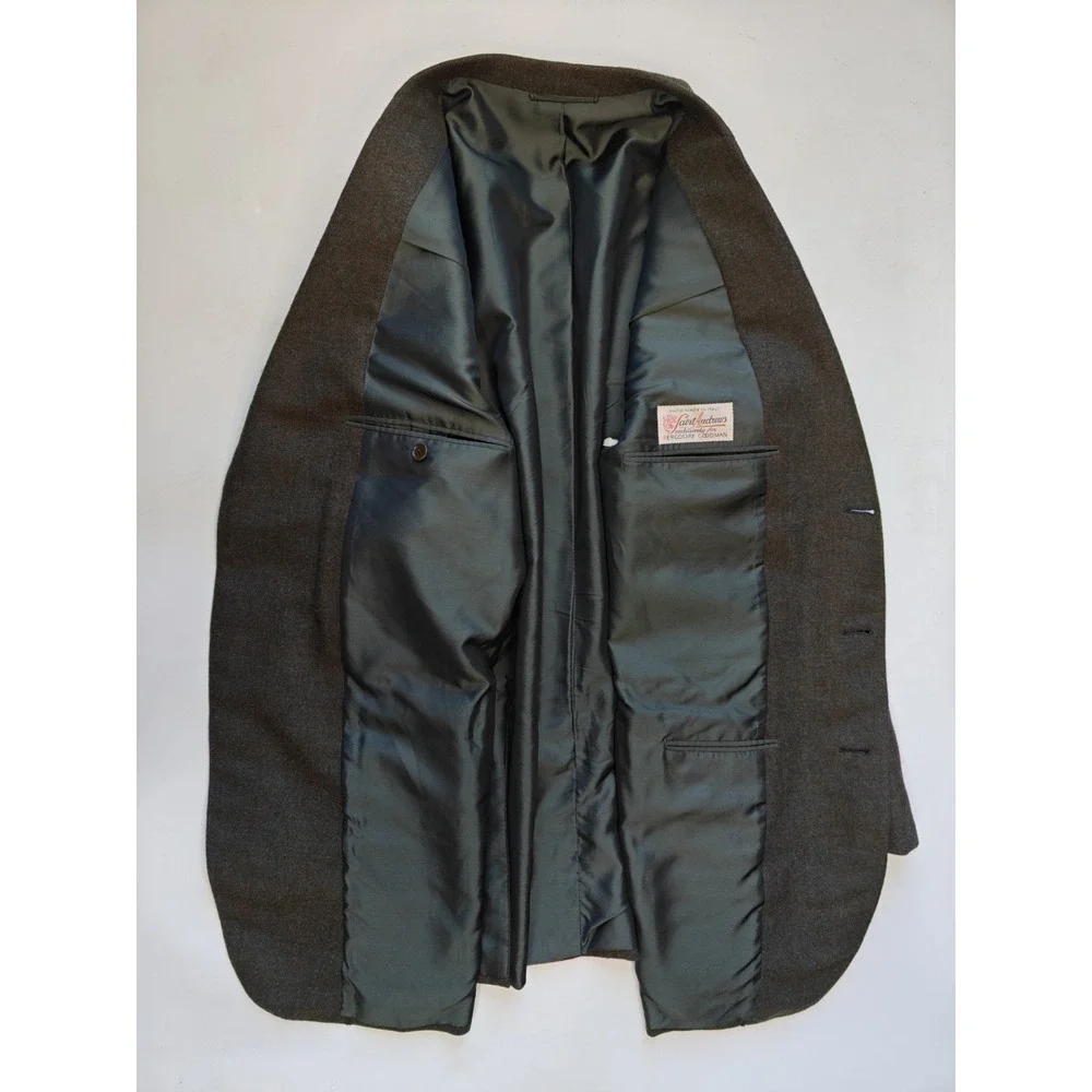 Saint Andrews Mens Wool Cashmere Sports Coat 46R Olive Check Italy 3 Button